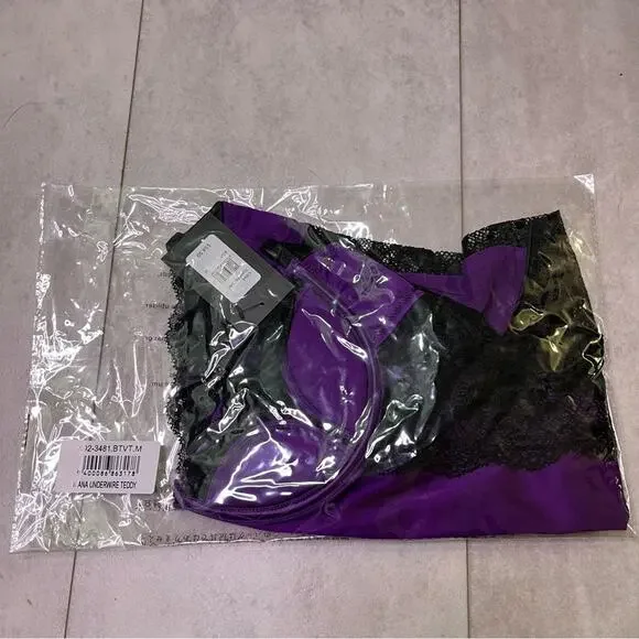 Fredericks of Hollywood Purple Black Ilana Lace Bodysuit Mesh Thong NWT Medium - Picture 15 of 15